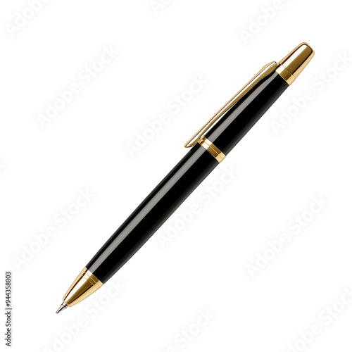 Elegant black pen with gold accents, perfect for writing or signing documents in a professional setting. transparent background