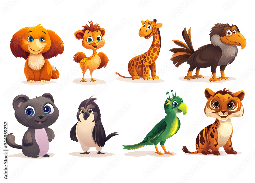 Cute, cartoon-style, Adorable Cartoon-Style Animal Vector Illustrations in Cute and Playful Designs Cute, cartoon-style, Adorable Cartoon-Style Animal Vector Illustrations in Cute and Playful Designs