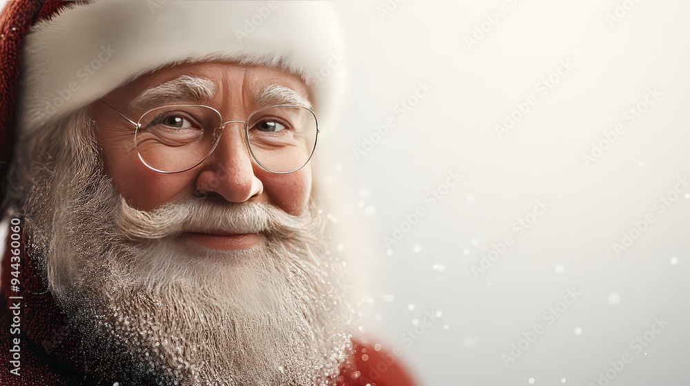 Santa Claus smiling with a gentle expression, with snowflakes softly falling. Santa Claus smiling with a gentle expression, with snowflakes softly falling.