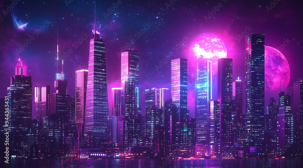 Futuristic Cityscape at Night with Neon Lights Futuristic Cityscape at Night with Neon Lights