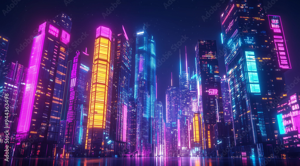 Futuristic Cityscape at Night with Neon Lights Futuristic Cityscape at Night with Neon Lights