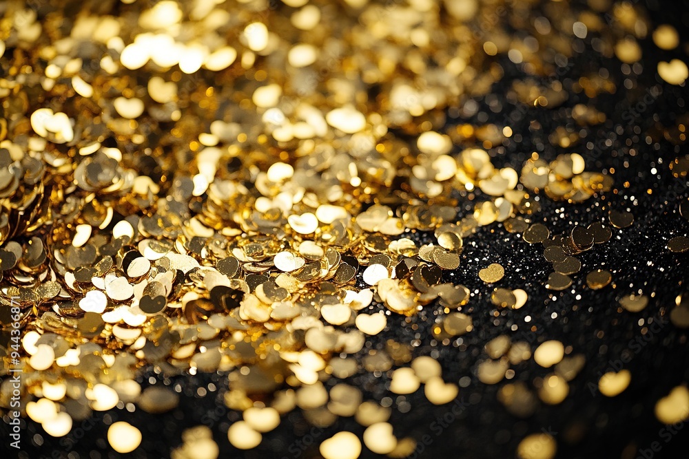 A pile of gold sequins were scattered on the table, shiny and sparkling with golden light A pile of gold sequins were scattered on the table, shiny and sparkling with golden light