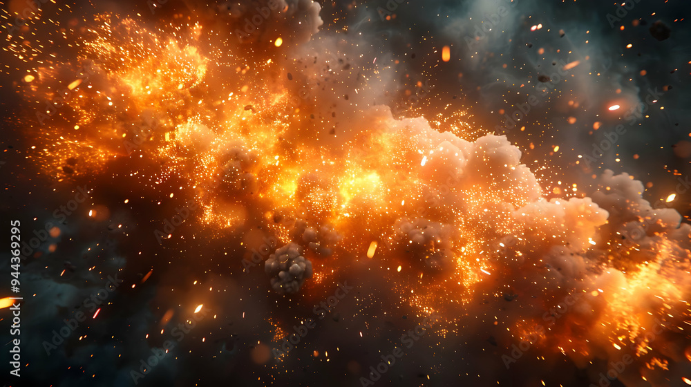 Fiery Explosion with Sparks and Smoke 3D Illustration Fiery Explosion with Sparks and Smoke 3D Illustration
