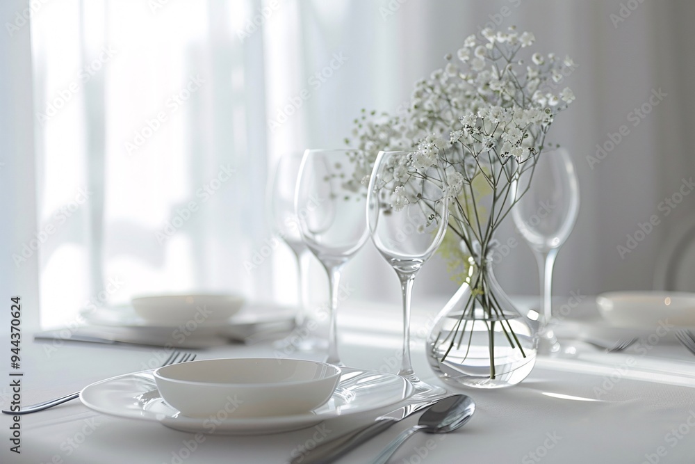 Table settings in white thones. Table settings in white thones.