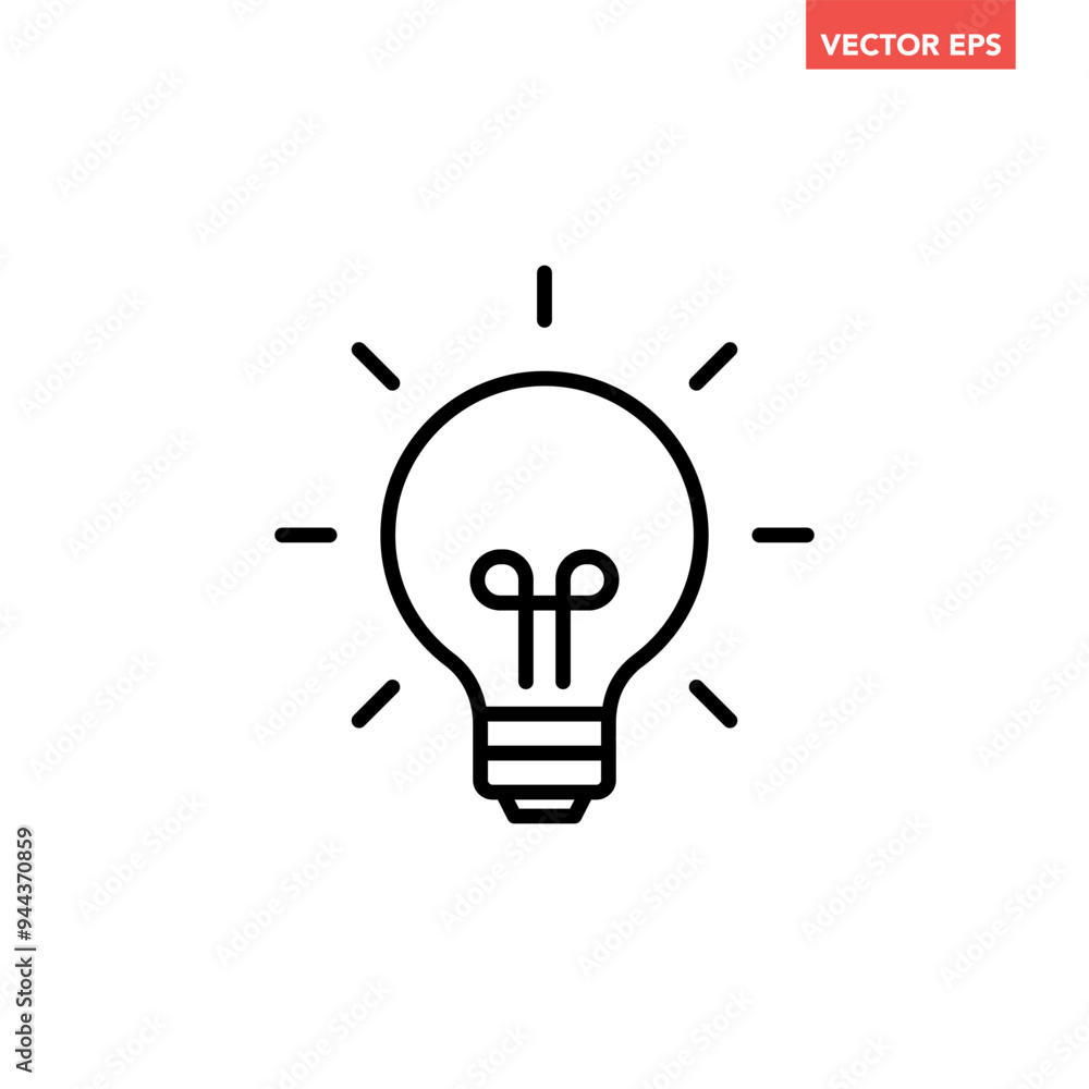 Single black brilliant idea line icon, simple shinning lightbulb flat design illustration pictogram, infographic vector for app web banner button ui interface elements isolated on white background Single black brilliant idea line icon, simple shinning lightbulb flat design illustration pictogram, infographic vector for app web banner button ui interface elements isolated on white background