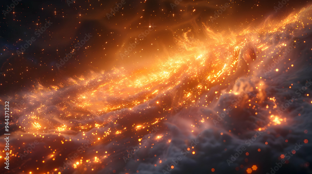 Cosmic Nebula 3D Illustration - Glowing Orange Gas and Stars Cosmic Nebula 3D Illustration - Glowing Orange Gas and Stars