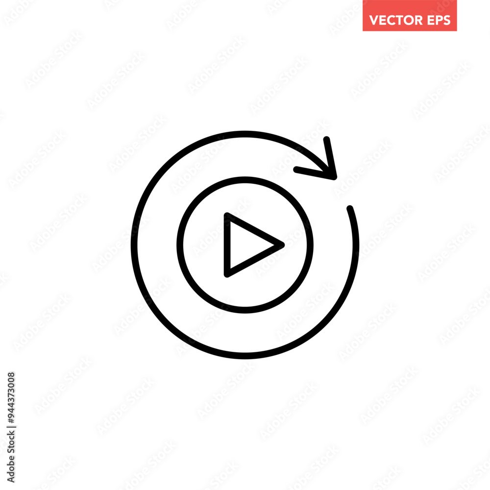 Black replay line icon, simple movie play, playback, refresh, repeat, restart flat design pictogram vector for app logo ads web webpage ui ux interface elements isolated on white background Black replay line icon, simple movie play, playback, refresh, repeat, restart flat design pictogram vector for app logo ads web webpage ui ux interface elements isolated on white background