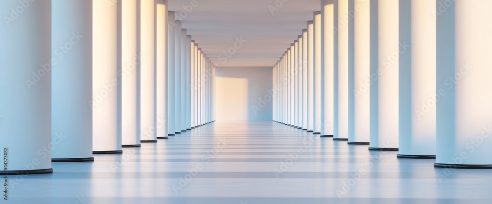 futuristic white background with abstract pillars on both sides. There is nothing in the center, with a white floor futuristic white background with abstract pillars on both sides. There is nothing in the center, with a white floor