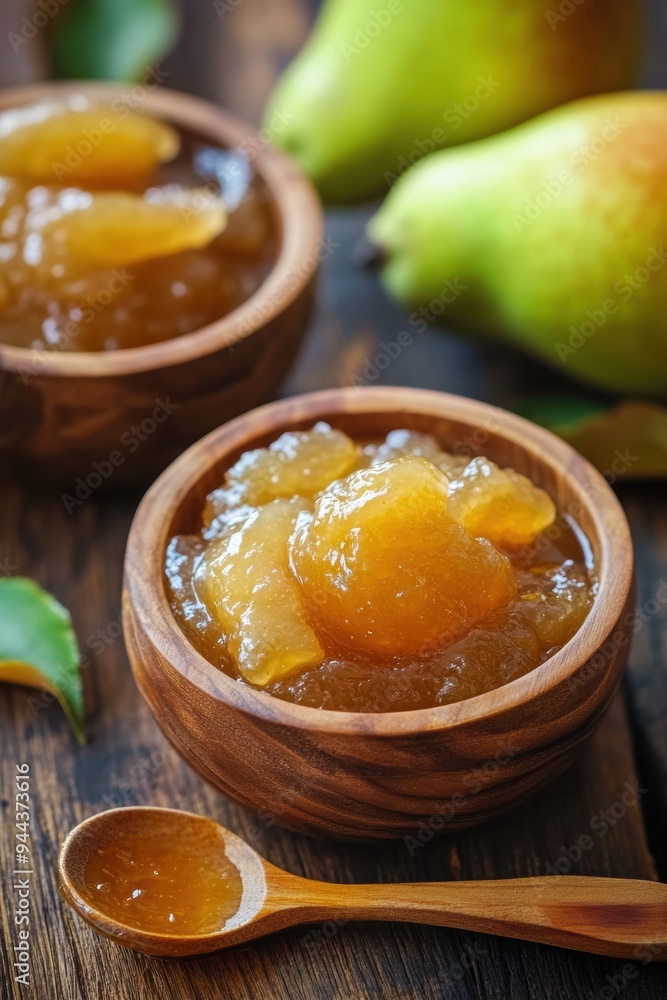 Fresh homemade pear jam with pear fruit Fresh homemade pear jam with pear fruit