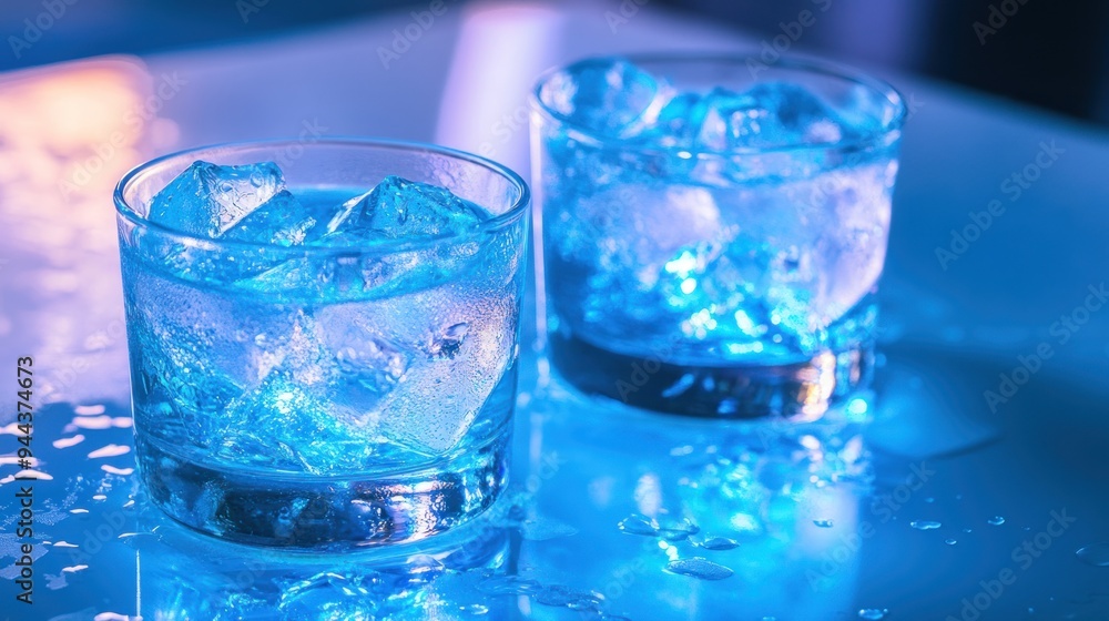 Two Glasses of Ice Water Under Blue Lights Two Glasses of Ice Water Under Blue Lights