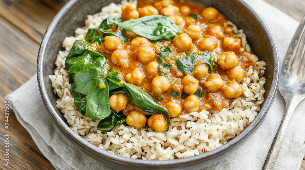 Chickpea and Spinach Curry with Brown Rice Warm spices and hearty ingredients Chickpea and Spinach Curry with Brown Rice Warm spices and hearty ingredients