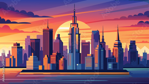 city skyline at sunset