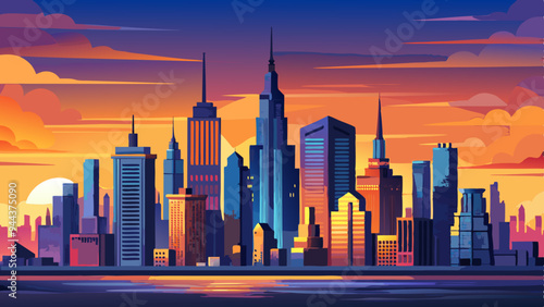 city skyline at sunset