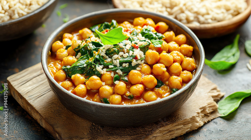 Chickpea and Spinach Curry with Brown Rice Warm spices and hearty ingredients