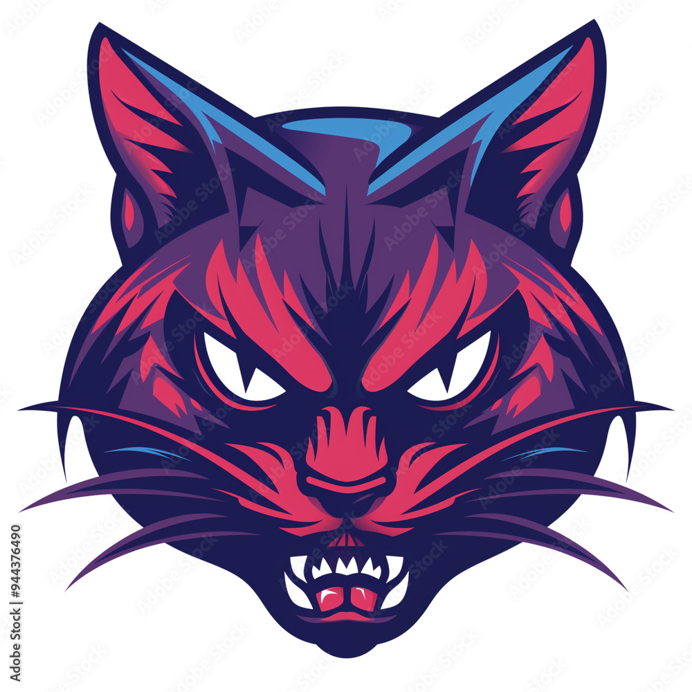 A angry cat red, blue, purple head logo illustration in a minimalist style isolated on a transparent background A angry cat red, blue, purple head logo illustration in a minimalist style isolated on a transparent background