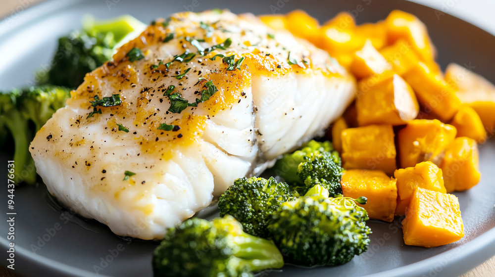 Baked Cod with Sweet Potato and Steamed Broccoli A light and nutritious ...