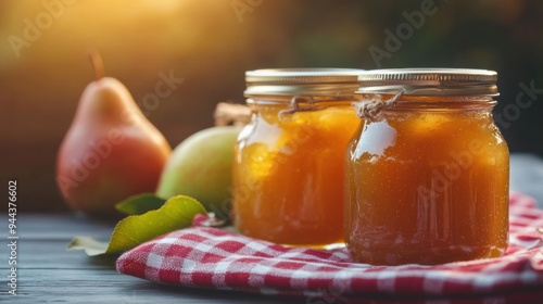 Fresh homemade pear jam in glass jar