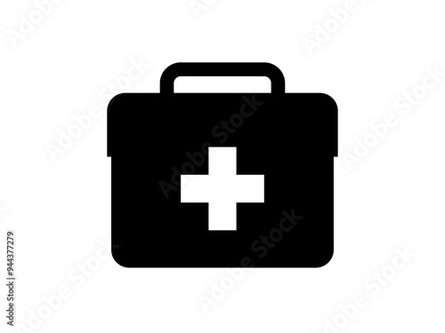 シンプルな十字マーク救急箱アイコンL：角丸黒