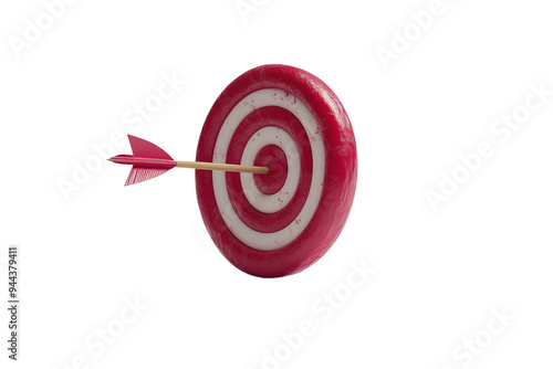 3d red target with arrow hit in the center, isolated on a transparent background.