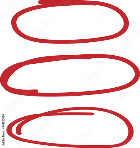 Set of hand drawn red ovals