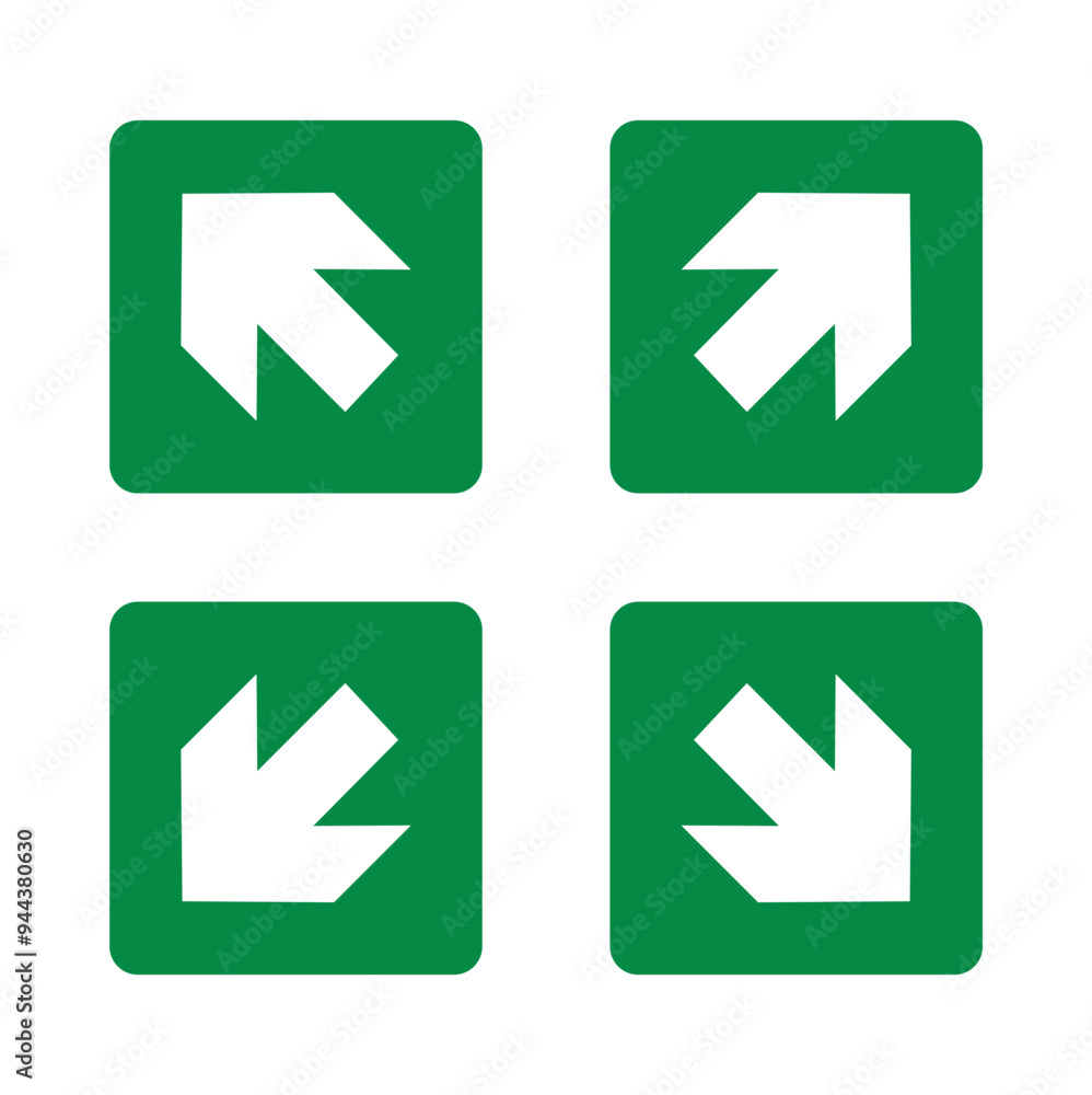 Green directional banners with white arrows on a white background Green directional banners with white arrows on a white background
