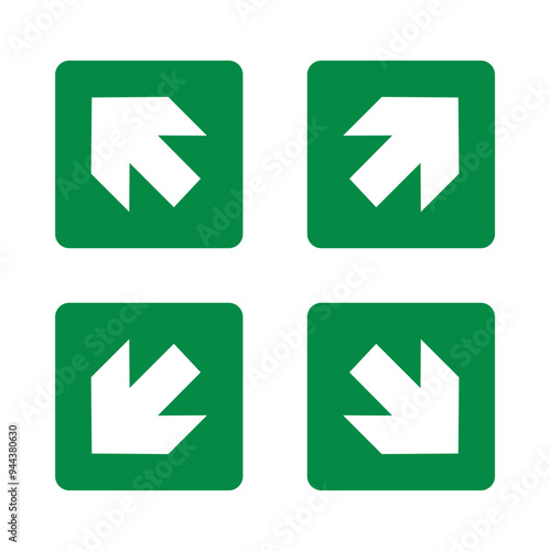 Green directional banners with white arrows on a white background