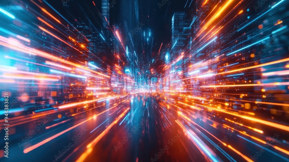 Neon Grid: Cyberpunk Virtual Reality Landscape with Hyper-Realistic Digital Lines and Futuristic Network Connection Neon Grid: Cyberpunk Virtual Reality Landscape with Hyper-Realistic Digital Lines and Futuristic Network Connection