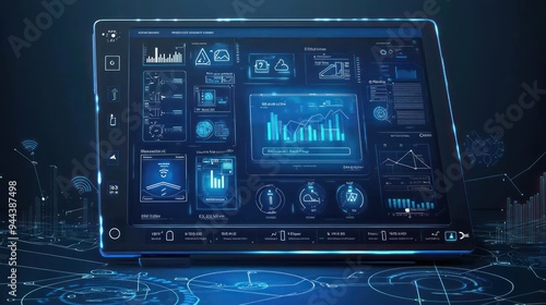 Smart home control panel on virtual screen. IOT and Automation technology concept