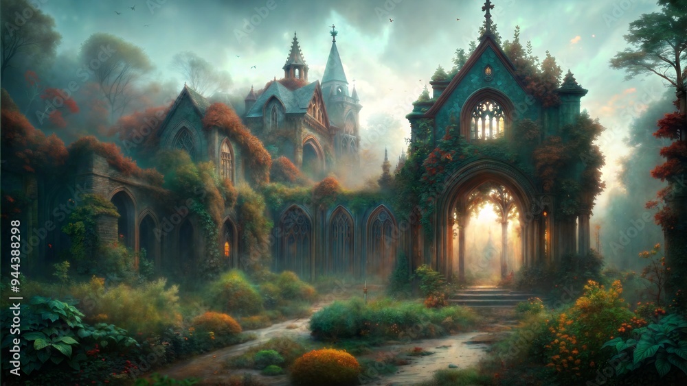 retro haunting gothic style overgrown manor grounds background retro haunting gothic style overgrown manor grounds background