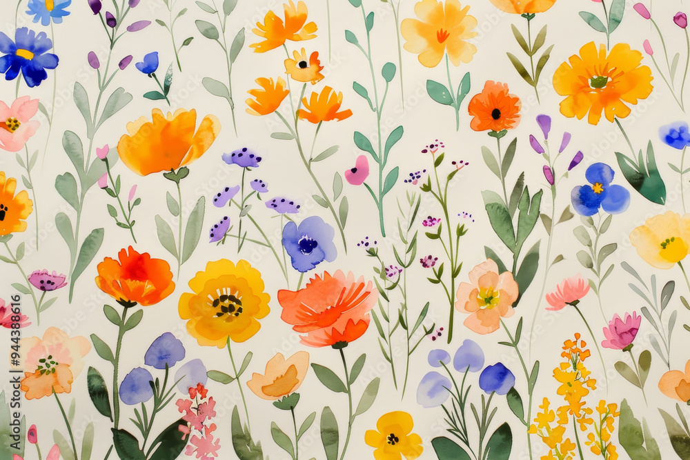 A painting of a field of flowers with a variety of colors A painting of a field of flowers with a variety of colors