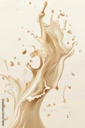 Dynamic splash of creamy liquid on a light background illustrating motion and fluidity in a modern artistic style