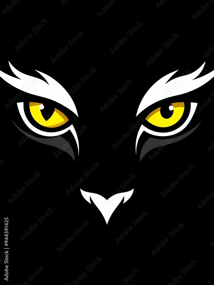 cat eyes. silhouette of a hand-drawn panther in color on a black background cat eyes. silhouette of a hand-drawn panther in color on a black background