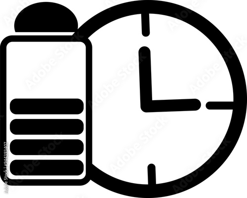 a health battery and clock icon with a white background and black lines