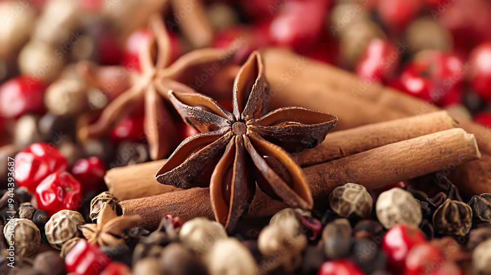 Sichuan pepper, star anise, cinnamon, Spices and herbs Food and cuisine ingredients Sichuan pepper, star anise, cinnamon, Spices and herbs Food and cuisine ingredients