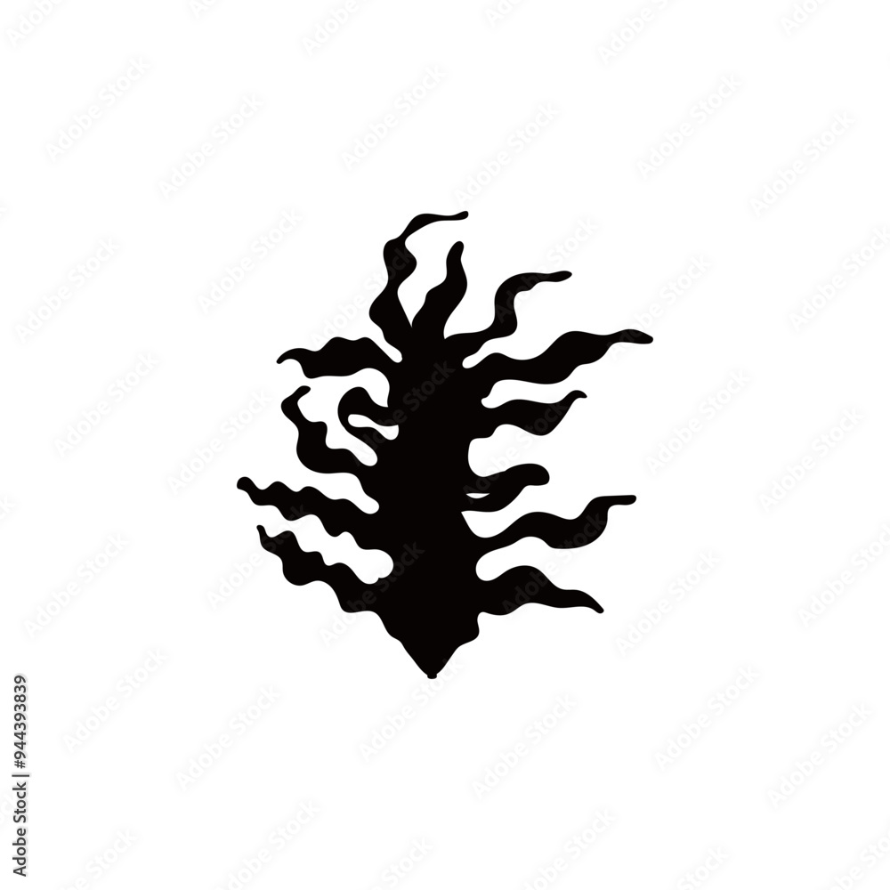 Vector icon of a black silhouette of exotic algae with leaves on a white background Vector icon of a black silhouette of exotic algae with leaves on a white background