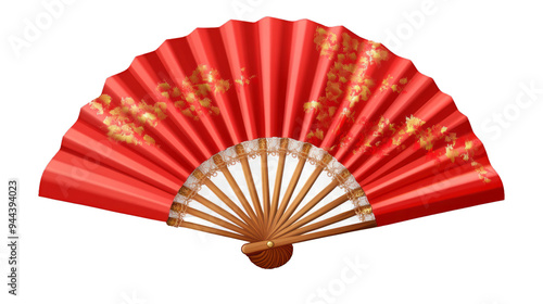 Chinese traditional red fan on transparency background PNG photo