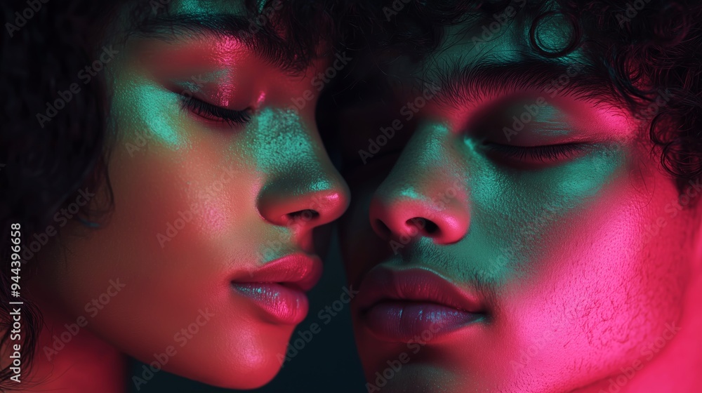 intimate portrait of a male and female couple in neon, Portrait, Couple, Neon Lights intimate portrait of a male and female couple in neon, Portrait, Couple, Neon Lights