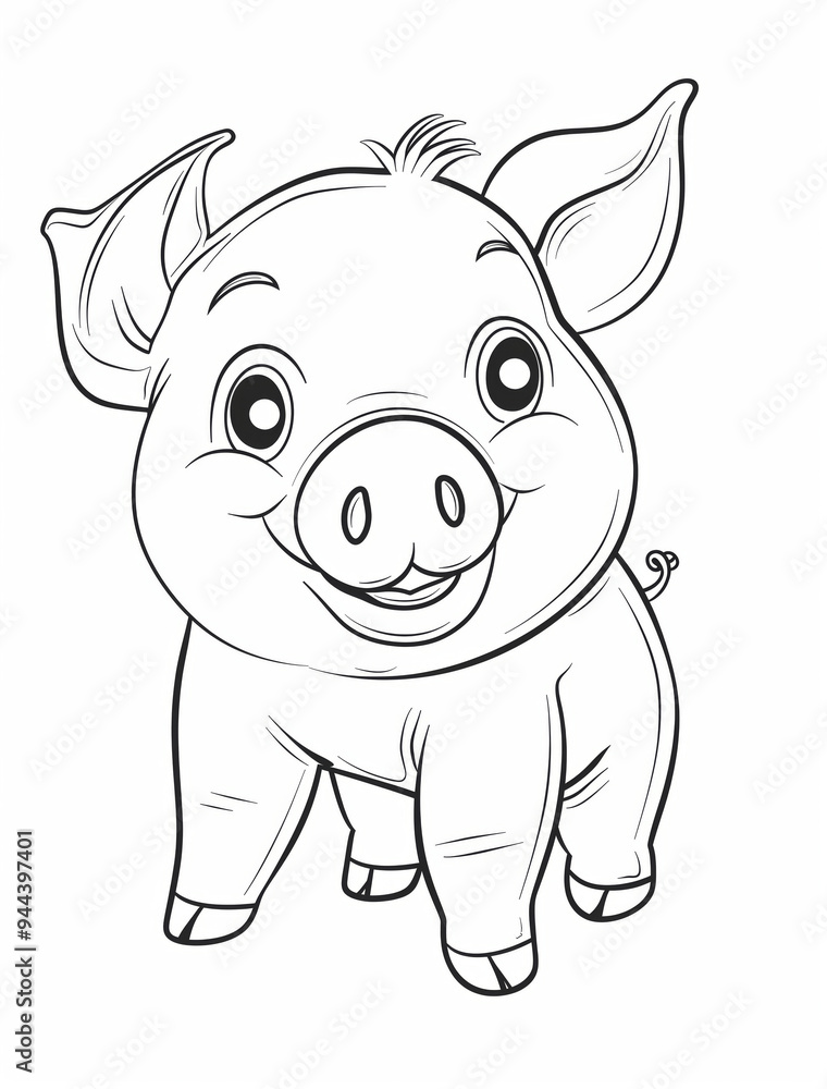 Fototapeta premium A cute, happy piglet coloring page for children filled with delightful details and engaging activities to inspire creativity and fun