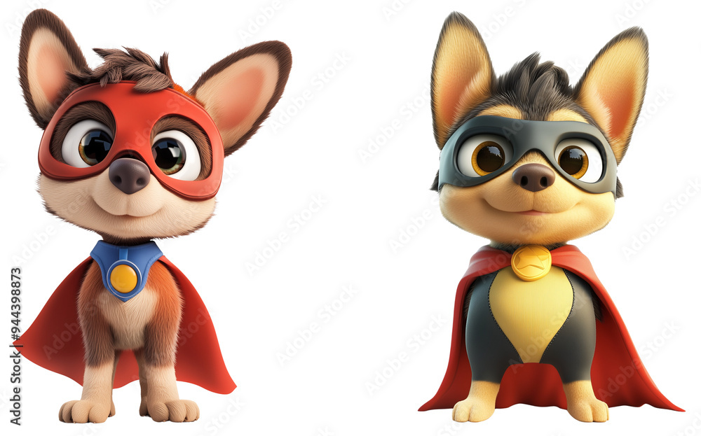 Paw Patrol Pups: Mighty Twins Ready for Action: Two adorable chihuahua pups, dressed in superhero capes and masks, stand ready to save the day, isolated on transparent background. Paw Patrol Pups: Mighty Twins Ready for Action: Two adorable chihuahua pups, dressed in superhero capes and masks, stand ready to save the day, isolated on transparent background.