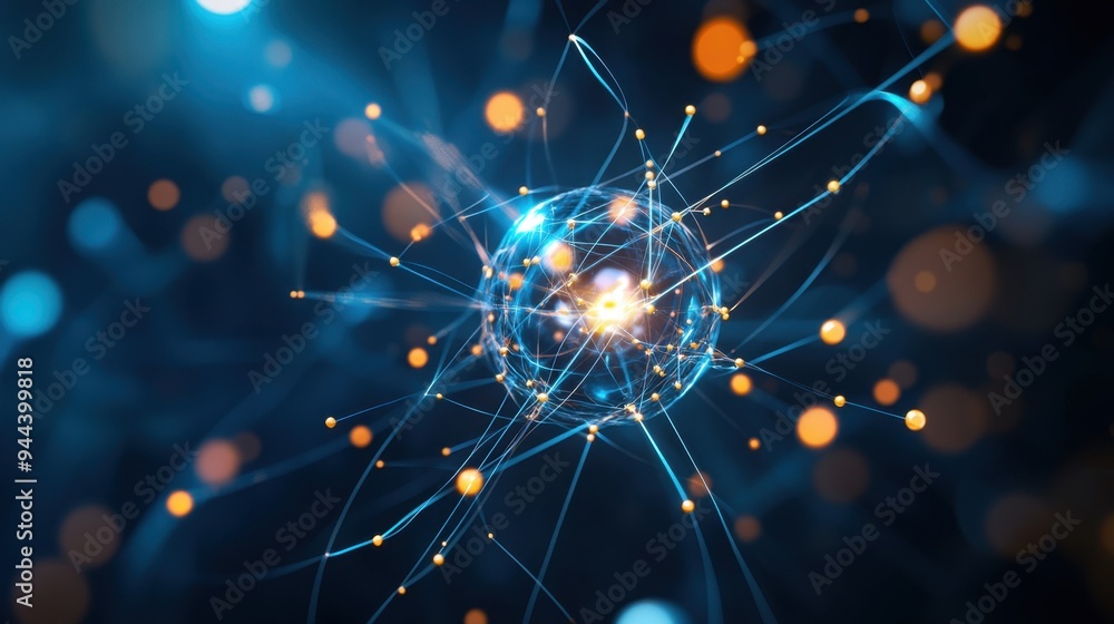 Obraz premium Quantum Computing Frontier: Hyper-Realistic High-Tech Background of Subatomic Particles and Quantum Elements