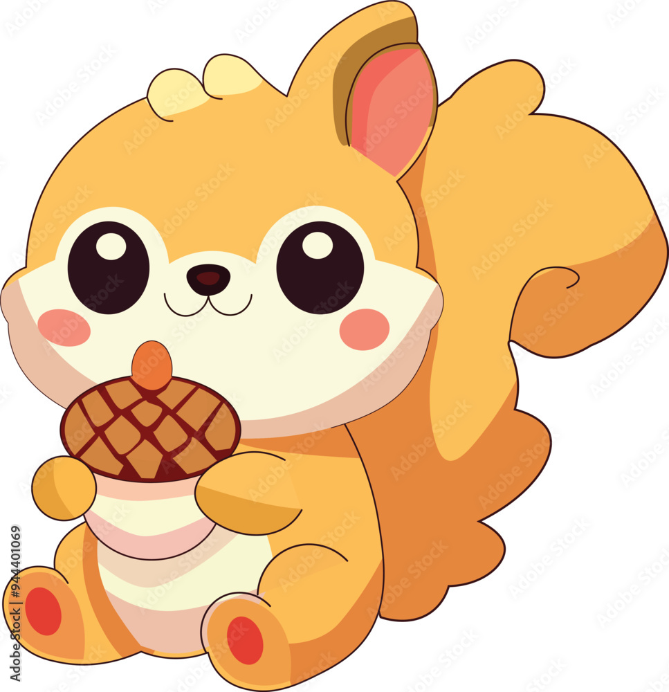 Fototapeta premium illustration of an adorable squirrel with its orange body holding a nut