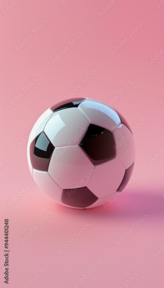 3D rendering of a soccer ball isolated on a pastel pink background, showcasing a clean minimalistic 3D rendering of a soccer ball isolated on a pastel pink background, showcasing a clean minimalistic