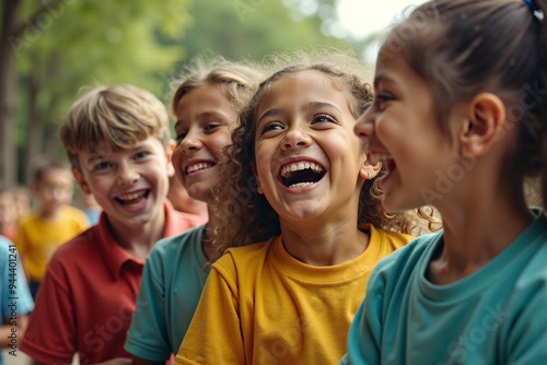 A group of young children standing in a row, likely friends or classmates