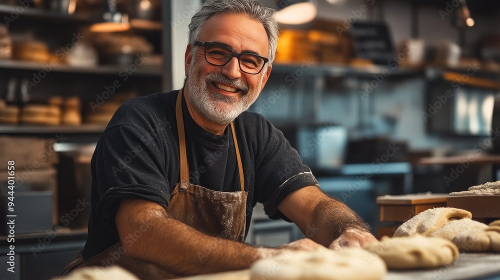 Dedicated Baker Preparing Dough in Professional Bakery Dedicated Baker Preparing Dough in Professional Bakery