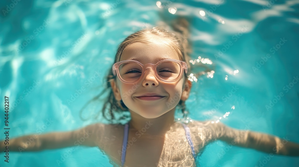 Naklejka premium Enthusiastic Girl Playing with Pool Toys