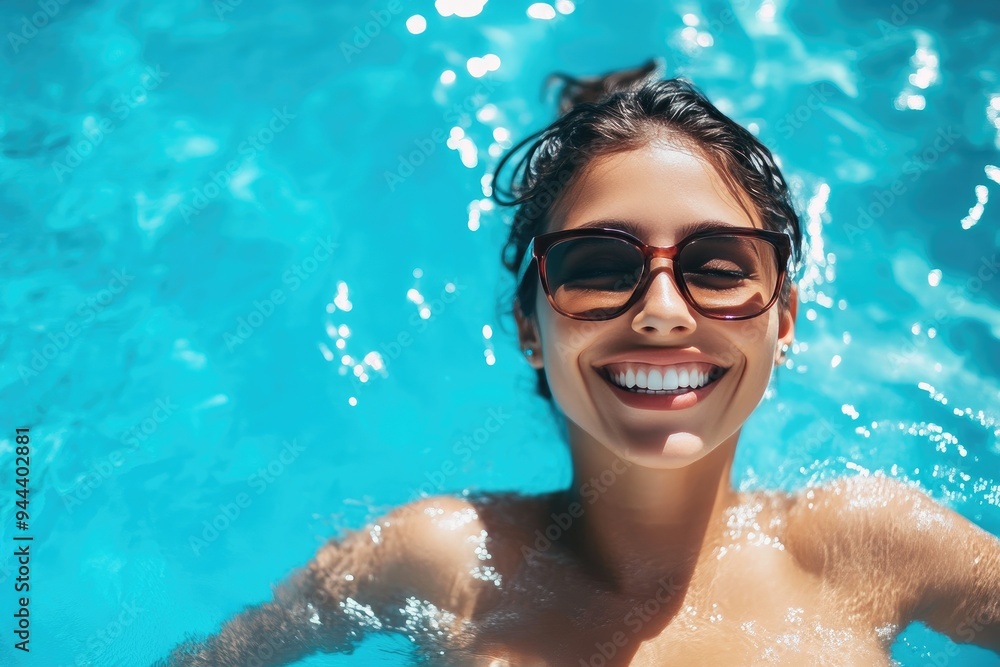 Joyful Woman Splashing in Pool Water Joyful Woman Splashing in Pool Water