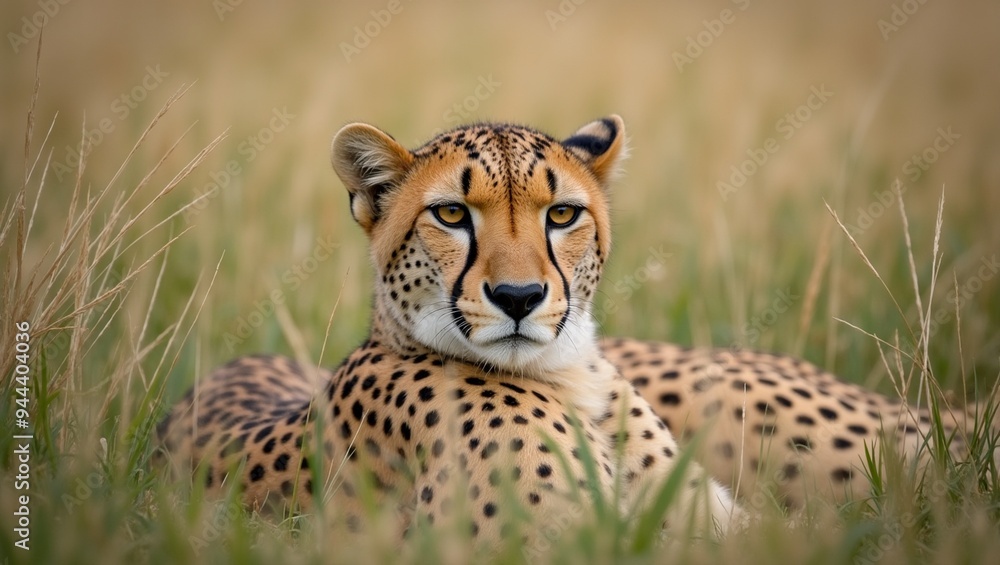 Hunting Tranquility Cheetah Stalking Prey in Tall Grass Hunting Tranquility Cheetah Stalking Prey in Tall Grass