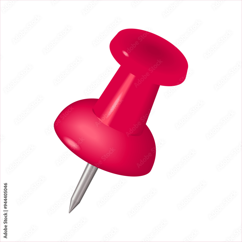 The red Colorful thumbtack. Glossy plastic pin tacks. Pink pushpin icon isolated on white. Pins tacks. Realistic pushpins. Vector 3d illustration. Office stationery. The red Colorful thumbtack. Glossy plastic pin tacks. Pink pushpin icon isolated on white. Pins tacks. Realistic pushpins. Vector 3d illustration. Office stationery.