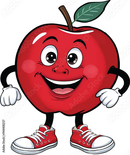 A cheerful red apple character with a bright smile and big eyes with a thumbs up photo