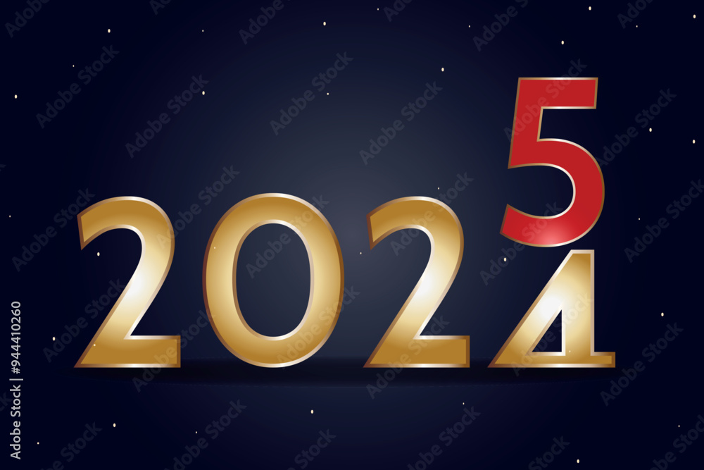 New year 2025 . year changing 2024 number to 5 on dark blue background. Celebrate style with gold and red New year 2025 . year changing 2024 number to 5 on dark blue background. Celebrate style with gold and red